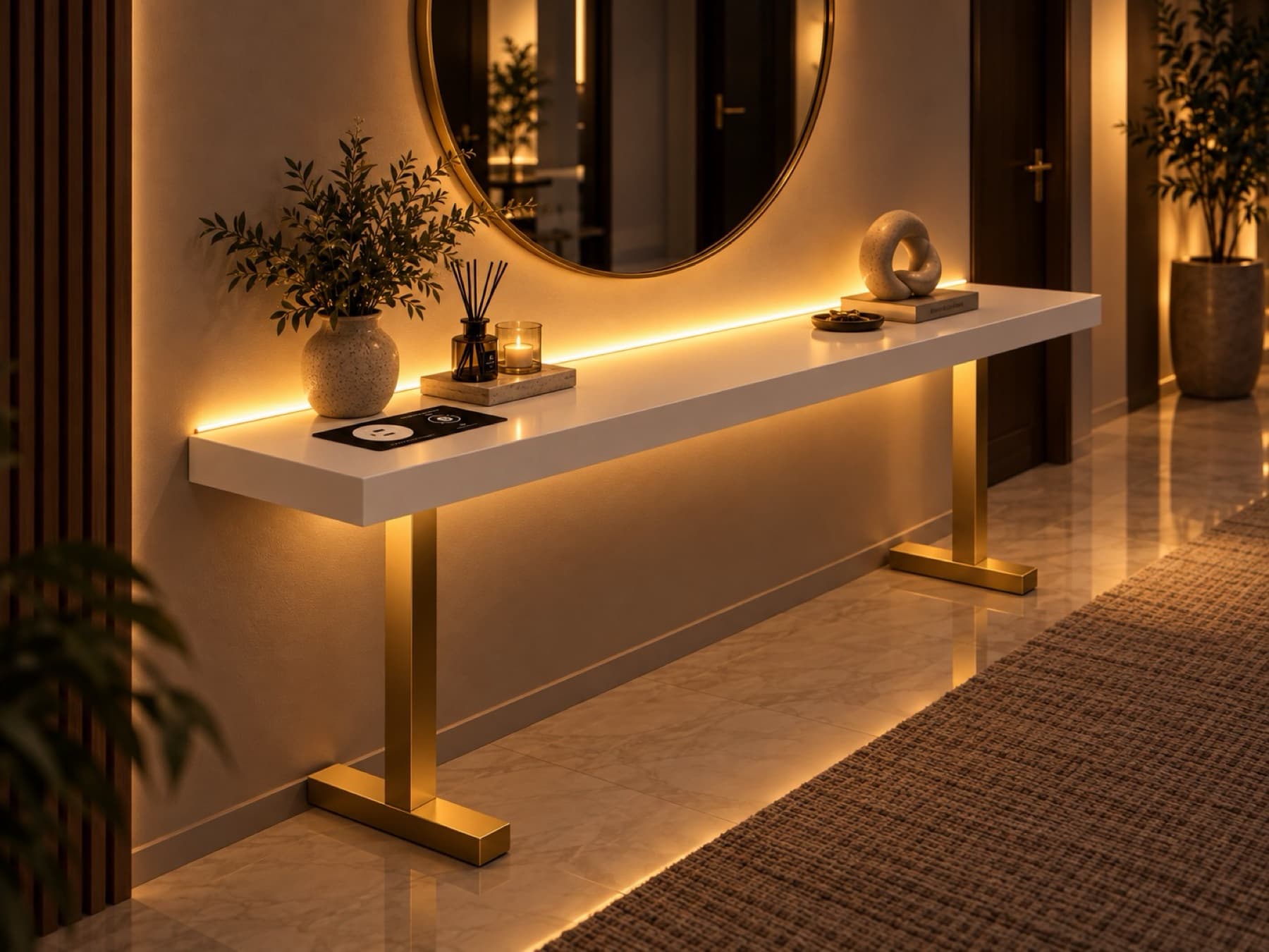 EDIMM Smart Sofa Console antrede, sıcak LED ışığıyla